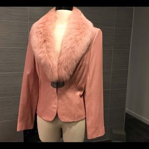Gorgeous, Pink Leather Jacket! Dyed-Fox collar!